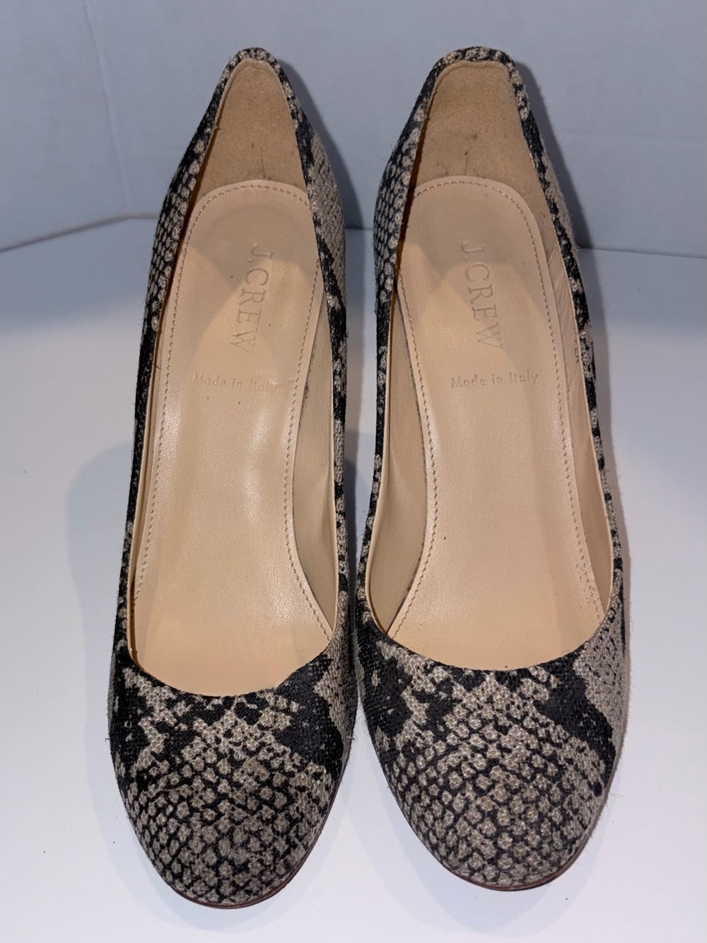 J. Crew Snake-Print Pumps in Black and Cream